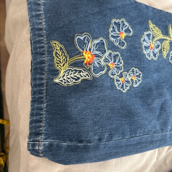 DRIFTWOOD Blue Floral Embroidered Wide Leg Jeans - Picture 6 of 13